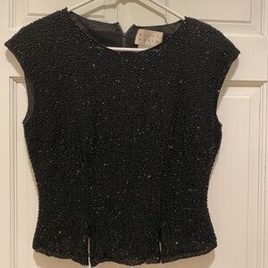 Elegant Black Sleeveless Embellished Blouse